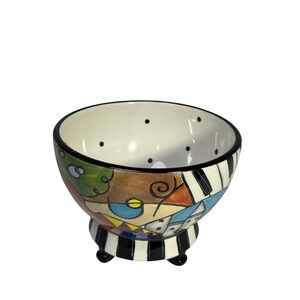 Studio Designworks Hand Painted Footed Bowl Musical Abstract Art Ceramic Decor